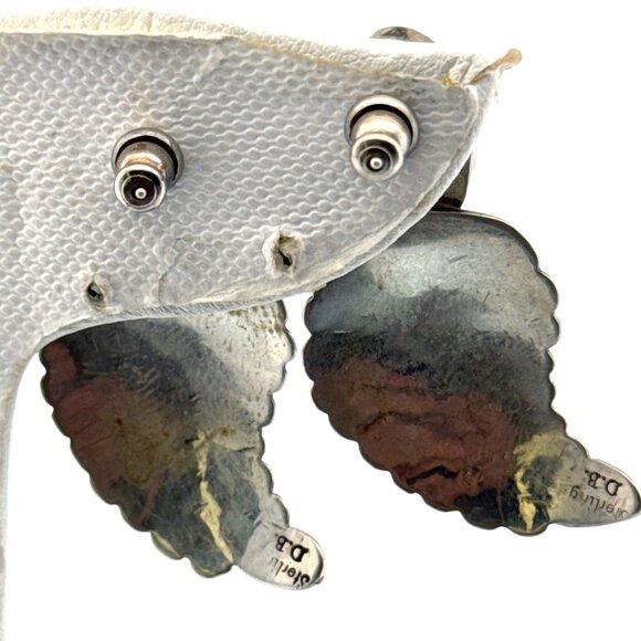 Estate Sterling Silver 925 Leaf Drop Earrings Pink Shell Oval, Signed DB, 9.0g - Picture 3 of 8